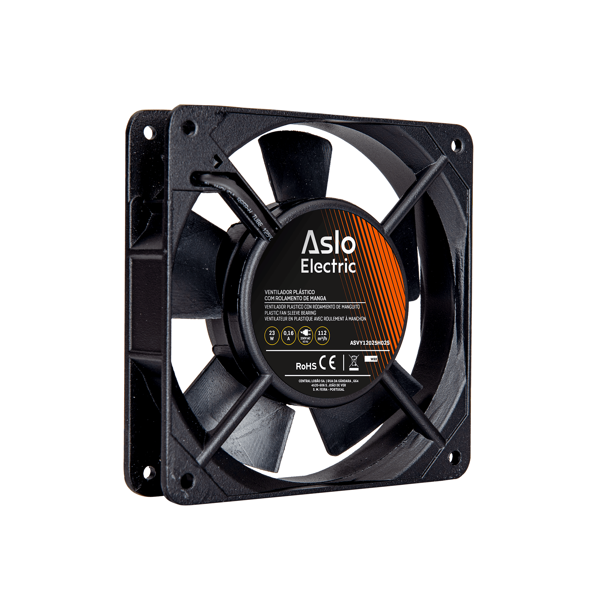 VENTILADOR PLÁSTICO 230V 120X120X25MM COM ROLAMENTO DE MANGA