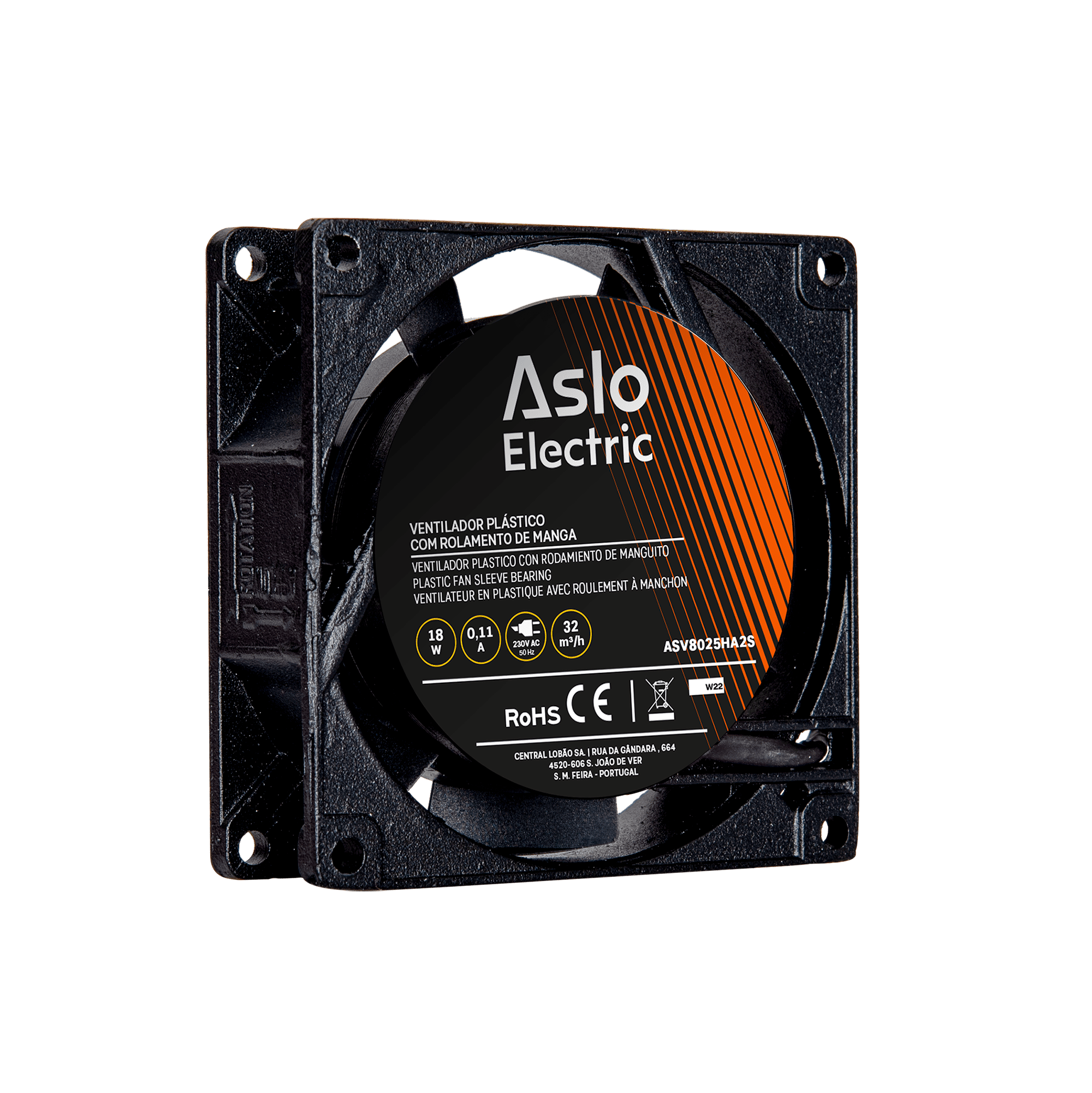 VENTILADOR PLÁSTICO 230V 80X80X25MM COM ROLAMENTO DE ESFERAS