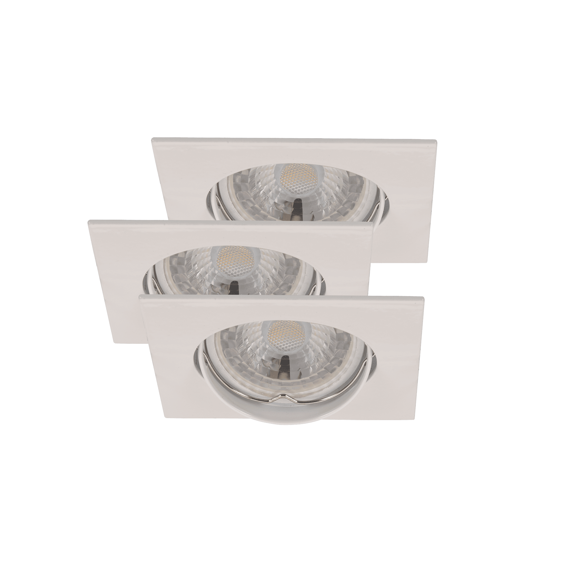 CONJUNTO DE 3 AROS QUADRADOS BASCULANTES DE EMBUTIR COM LÂMPADAS LED E SUPORTES GU10