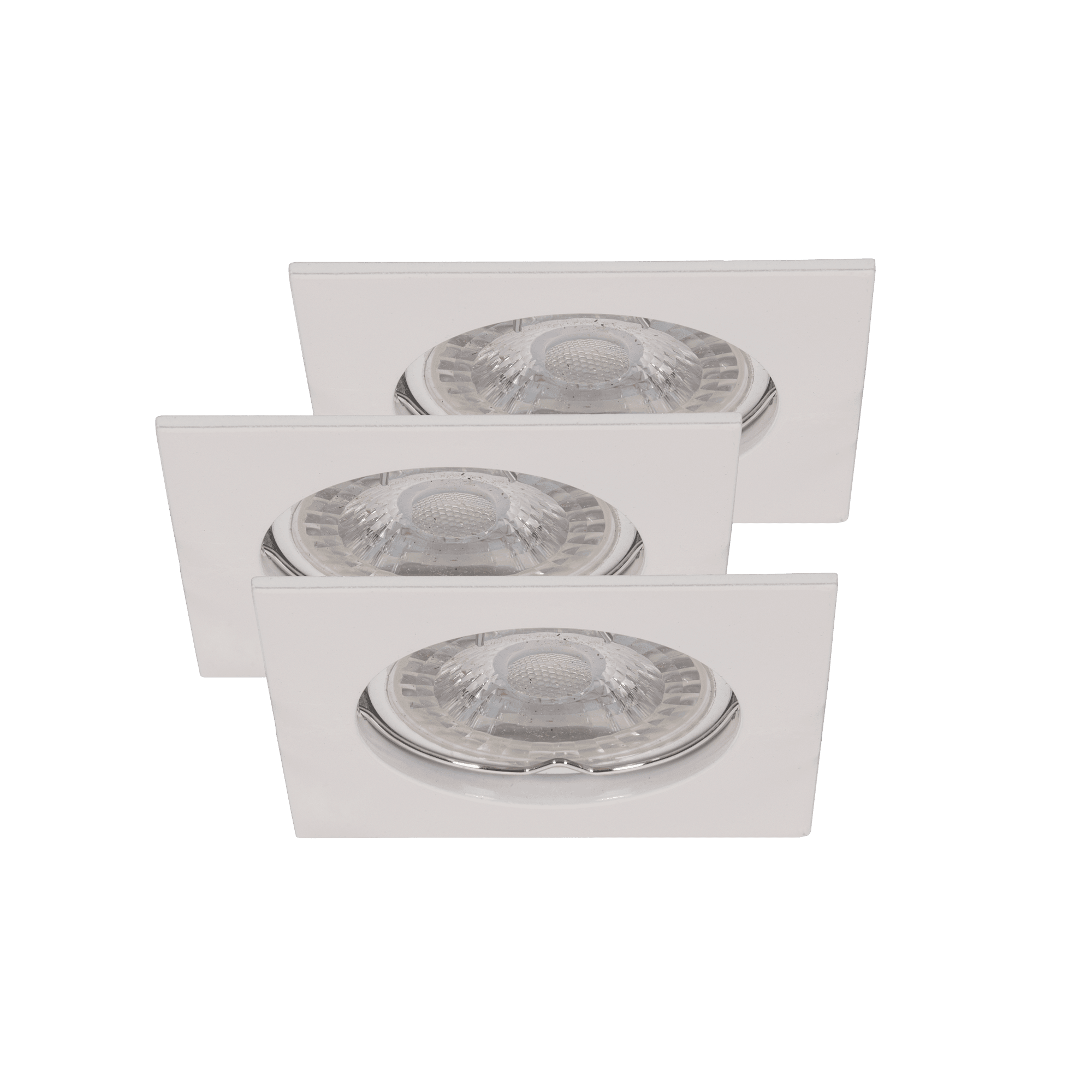 CONJUNTO DE 3 AROS QUADRADOS FIXOS DE EMBUTIR COM LÂMPADAS LED E SUPORTES GU10