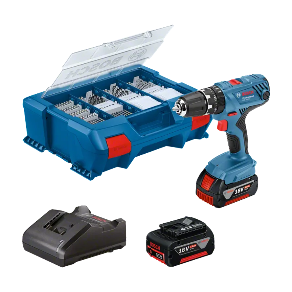 BERBEQUIM GSB 18V-21 + 2 BATERIAS 2,0AH, KIT 63 ACESSÓRIOS E MALA