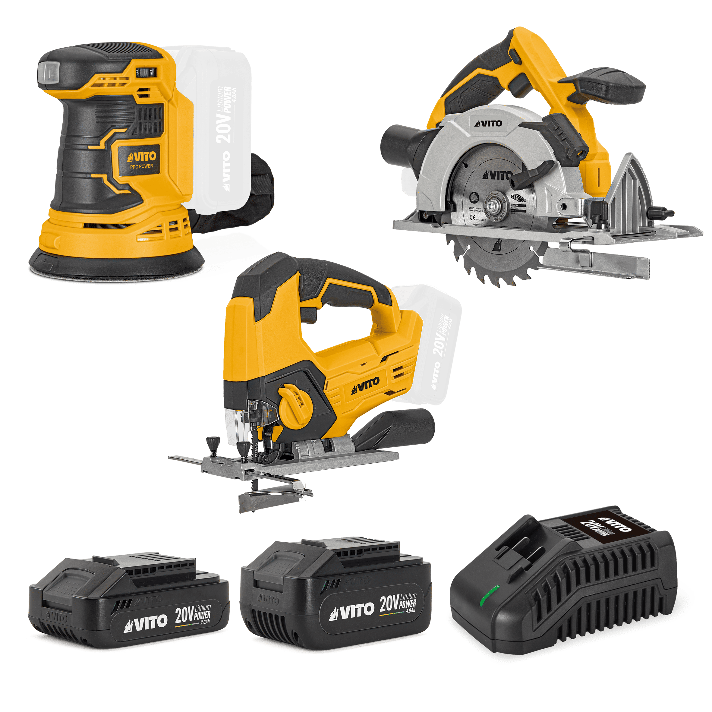 PACK EGO: LIXADORA, TICO TICO, SERRA CIRCULAR, 2 BATERIAS E CARREGADOR