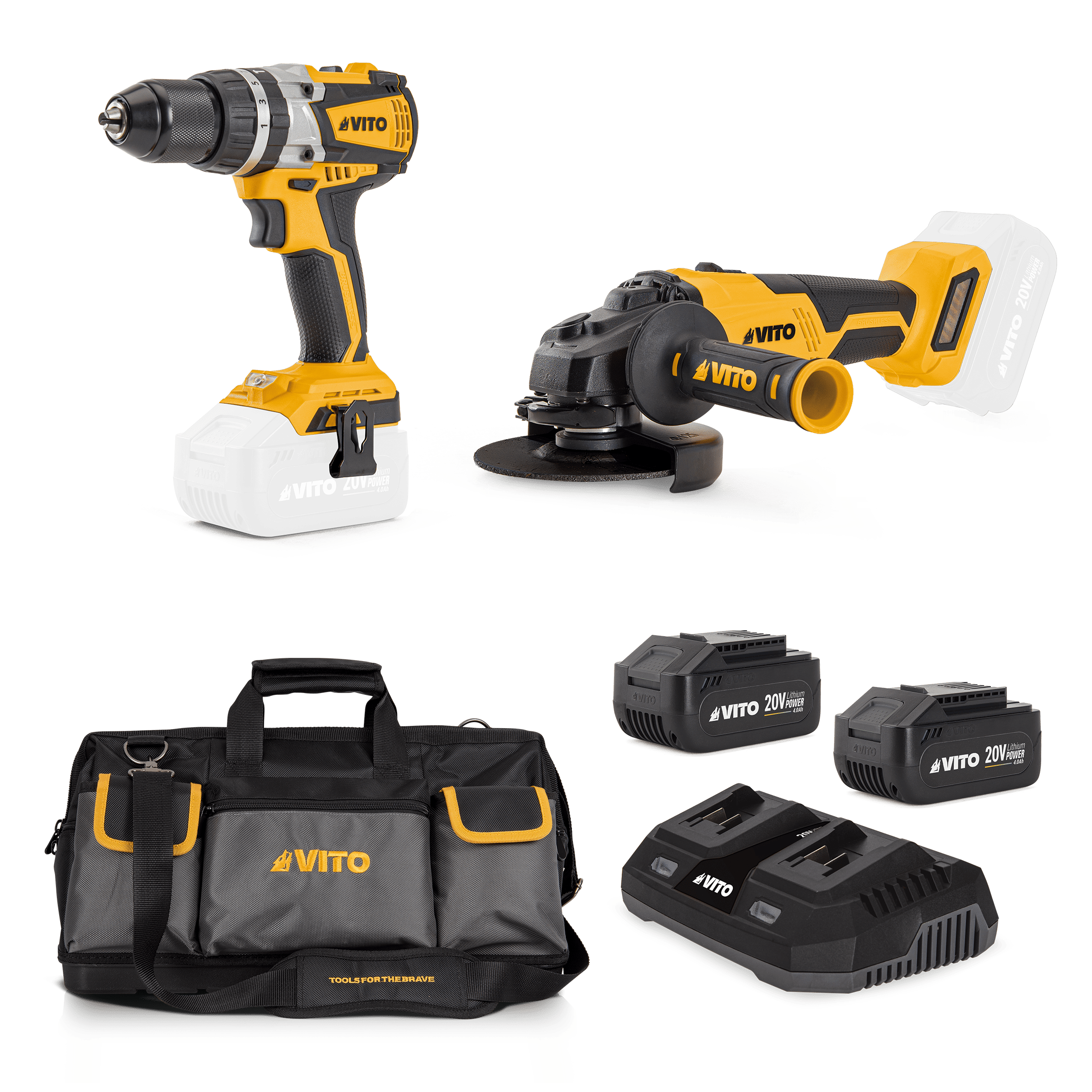 PACK PRO: BERBEQUIM, REBARBADORA 125MM, CARREGADOR DUPLO, 2 BATERIAS 4AH E SACO