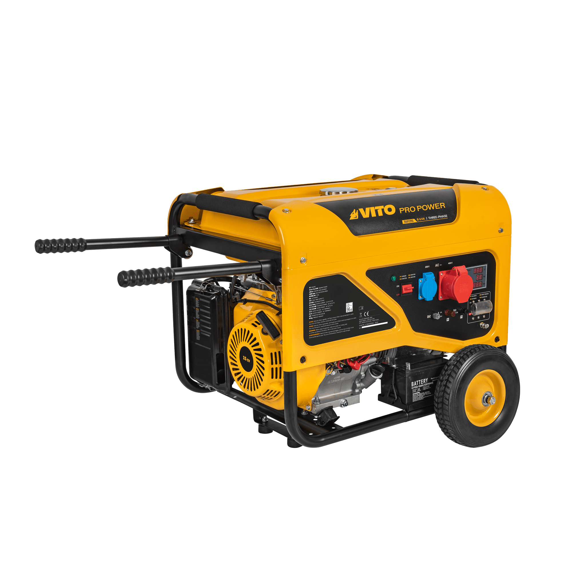 GERADOR 8KVA TRIFÁSICO C/ ARRANQUE ELÉCTRICO, RODAS E PEGA
