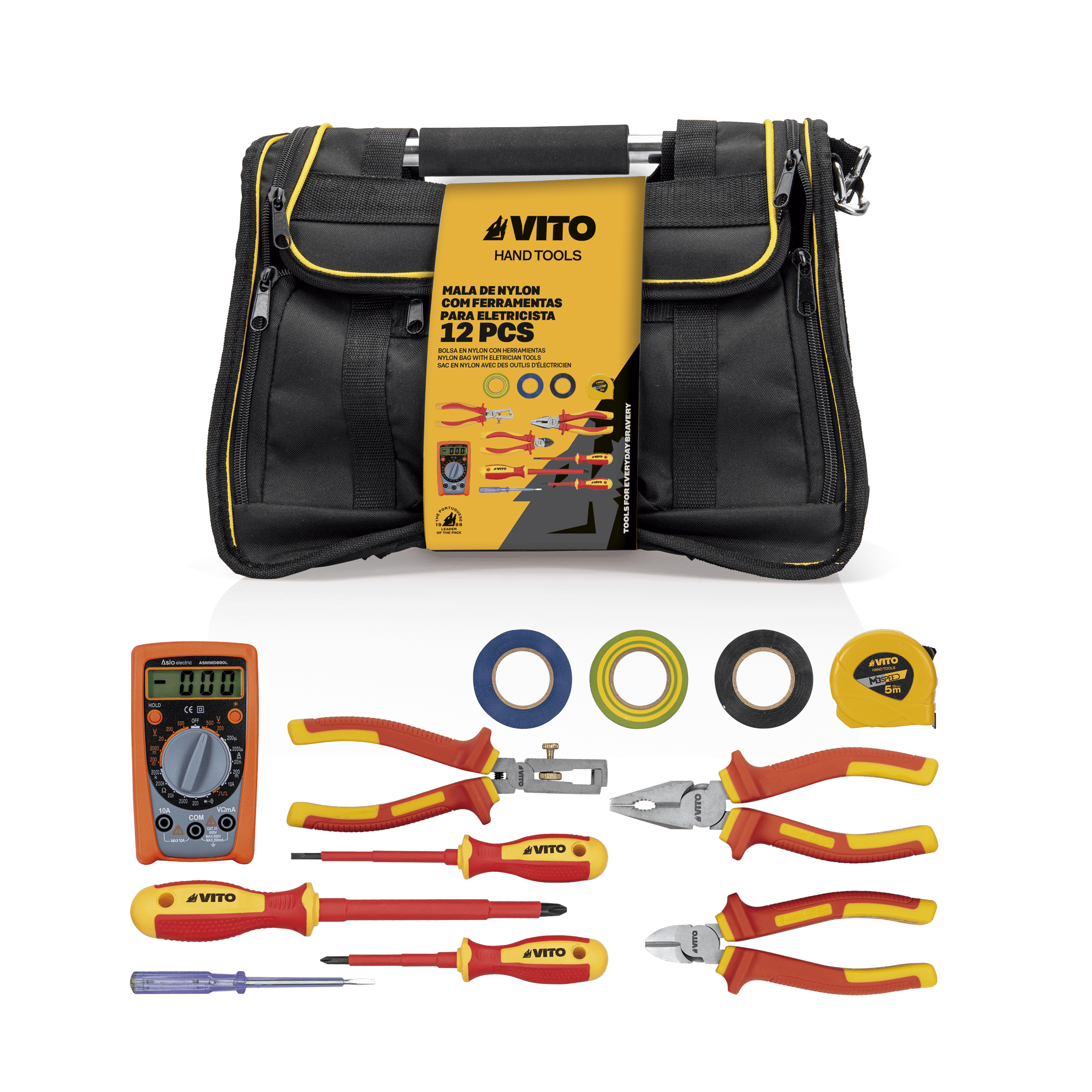 MALA DE NYLON COM FERRAMENTAS PARA ELETRICISTA - 12 PEÇAS